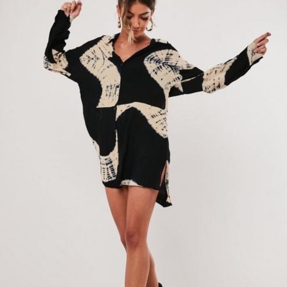 Black tie dye button down shirt dress